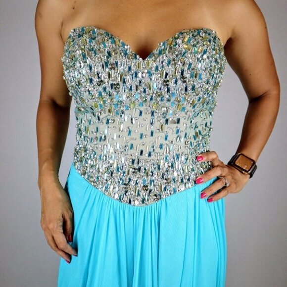 NWT Terani Couture Strapless Aqua Formal Gown $306 - Picture 4 of 13